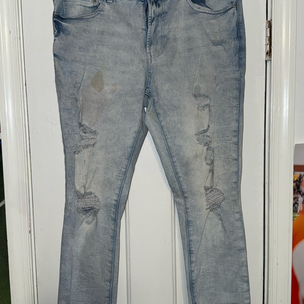 PacSun Men's Ripped Light Blue Skinny Jeans
